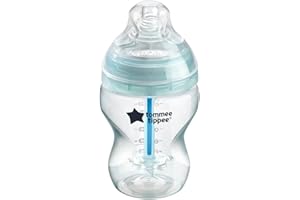 Tommee Tippee Anti-Colic Baby Bottle, Slow Flow Breast-Like Teat and Unique Anti-Colic Venting System, 260ml, Pack of 1, Clear