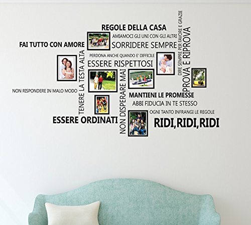 Wallflexi Wall Stickers Famiglia Citazioni Italiano con Cornice portafoto Birdcage murale Decalcomanie Home Decorazione Soggiorno cameretta Ristorante Hotel Cafe Décor, Multicolore