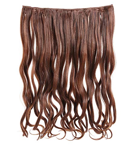 Prettyland - DQ138 pelo largo one-Piece Extensión de Cabello, media Peluca ondulada con Clip in oro brillante marrón