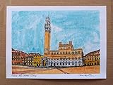  Siena,Piazza del campo-Original Druck, erstellt vom Künstler Davide Pacini - Größe cm 29,7x21 cm, Material, A4-Druckpapier, 80g / m² - Hergestellt in Italien, Toskana, Lucca.