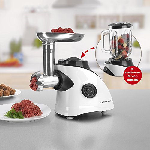 gourmetmaxx 09899 mechanischer Fleischwolf Küchenprofi mit Mix-Aufsatz 2-in-1| 450 W | Edelstahl | Mixer, weiß - 6