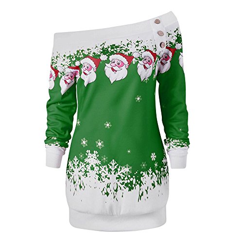 Preisvergleich Produktbild Damen Weihnachten Kapuzenpullover ,Lonshell Frauen Rentier Langärmlig Pullover Kapuzenpulli Festlich T-shirt Xmas Sweatshirt Pulli Hoodies Drucken Mädchen Übergroß Tops (L, Grün)