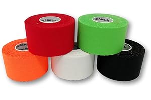 LisaCare Taśma sportowa – mieszanka kolorów | 3,8 cm x 10 m | zestaw 5 szt. | łatwa do zdejmowania dzięki zygzakowatej krawędzi