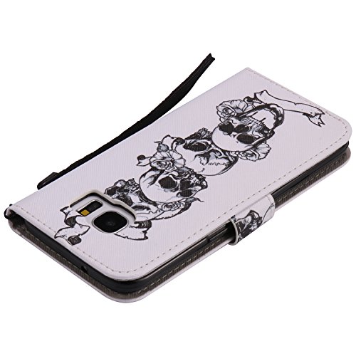 Feeltech Samsung Galaxy S7 Edge Hülle PU-Leder und Brieftasche Bunte Muster Fall mit Magnetverschluss, Hybrid-Kickstand mit Stand-Funktion, schlagen Sie schützende weiche TPU Stoßstangenabdeckung und Kreditkartenhalter für Samsung Galaxy S7 Edge Handgelenk Bügel-Buch-Art-Geldbeutel-Tasche mit 2 In 1 Berühren Sie Stift – Schädel - 7