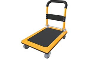 Auveach Carrello a Piattaforma Carrello Trasportatore Pieghevole Portata 300 kg 77x50cm Rivestimento Antiscivolo con 360° Ruote Silenziose (Giallo)