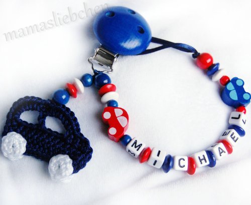 Personalised Dummy Clip with name, soother chain, dummy holder, pacifier clip - car #13522, handmade by mamasliebchen