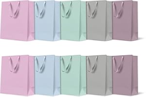 PAW DECOR COLLECTION PAW - Sacchetti Regalo 20 x 25 x 10 cm - 10 Sacchetti Regalo Medie con Manici in Tessuto | Mix di 5 colori a Tinta Unita | Eleganti Borse per Compleanni, Matrimoni, Baby Shower, Feste e Regali