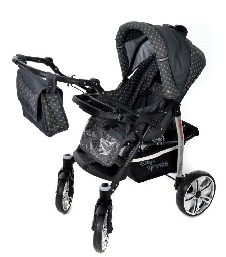 Baby Sportive X2, 3 in 1 Kombikinderwagen set – incl. Kinderwagen mit Zubehör, Babyschale und Sportwagen Aufsatz. System mit Schwenkräder. Reisesystem Farbe: Grau und Punktmuster - 4