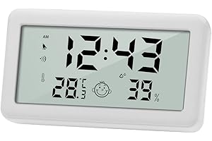 DERSHARA Termómetro Higrómetro Digital Termohigrómetro de Interior Medir Ambiente del Hogar Medidor de Temperatura y Humedad con reloj despertador, gran pantalla LCD, retroiluminación (Blanco)
