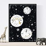 HECHO EN ESPAÑA Nacnic Lámina Tres Planetas rotando Estilo nordico Blanco y Negro. Composiciones planetarias Infantiles Papel 250 gr tintas Tamaño A4 Sin Marco