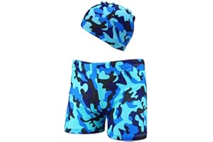 Lazz1on Niños Bañador Bebé Boxer de Natación y Gorros Secado Rápido Traje de Baño 3-12 Años