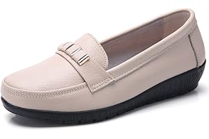 JeathFea Mocasines CláSicos De Cuero para Mujer Mocasines Casuales Antideslizantes Pisos Zapatillas De Oficina Zapatos para Mujer Antideslizantes para Caminar, Azul Marino, 40.5 EU