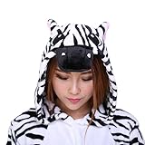 ABYED® Jumpsuit Tier Karton Fasching Halloween Kostüm Sleepsuit Cosplay Fleece-Overall Pyjama Schlafanzug Erwachsene Unisex Lounge,Erwachsene Größe L-für Höhe 167-175CM Zebra -