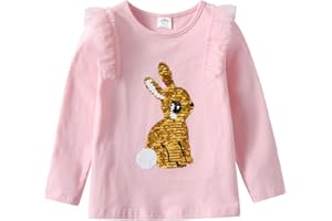 VIKITA Camiseta para Niña Bonita Camiseta Floral de T-Shirt Animales Lentejuelas para Niños 2-10 años
