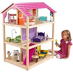 KidKraft 65078 Maison de poupées en bois So Chic incluant accessoires et mobilier, 3 étages de jeu pour poupées 30 cm