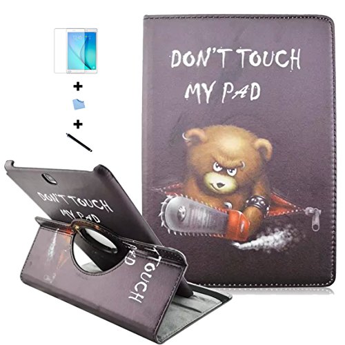 TIODIO® 360° Drehbares Ledertasche Für Samsung Galaxy TAB A 9.7 T550 SM-T550 T551 P550 Schutzhülle Case Tasche mit Ständerfunktion+ Displayschutzfolie + Eingabestift Stylus Touch Pen, A01