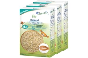 FLEUR ALPINE Bio Reis Baby-Müsli, 3 Stück – leckerer Babybrei für köstlich glatte Frühstücksmahlzeiten, nahrhafter, sofortiger glutenfreier Brei, ab 4 Monaten ohne Zuckerzusatz | 3 x 7 Portionen