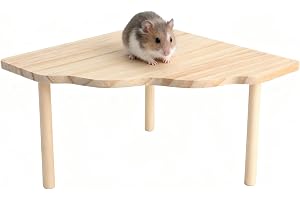 TMZELOA Hamsterplattform i trä Hamstertillbehör med borste Husdjursstativ för Hamsterbur, Hamstergömställe, Dvärghamstrar, Gerbiler, Degus, Chinchillor, bMarsvin & Små Husdjur (22cm*13cm)