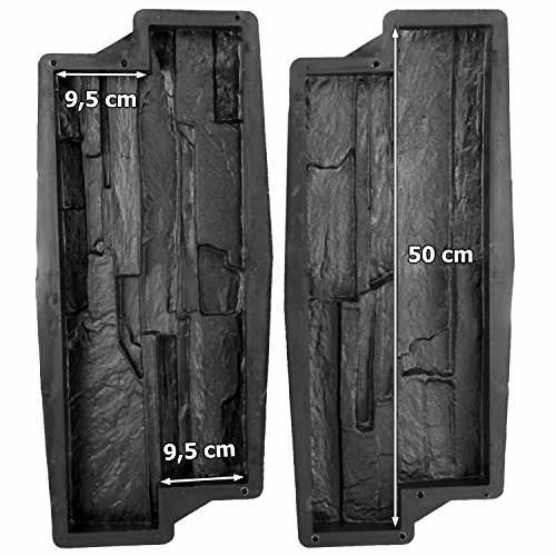@tec Betonform Schalungsform Gießform Plastikformen für Beton, Naturstein Klinker/Wandverkleidung/Wandverblender/Verblendsteine für innen/außen, 2er-Set Riemchen Stein-/Bruchsteinoptik je 18x50cm - 4