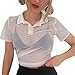 Produktbild Damen T-Shirt,Internet Sommer Frauen Kurzarm Polo T-Shirt Umlegekragen Nähen Tops Classics Mode Aushöhlen Transparente Perspektive Shirt Casual Beiläufig Lose Bluse Pullover Tops Tee (Weiß, M)