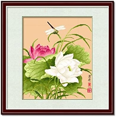 DOMEI Stamped Cross Stitch Kit, Dragonfly on Lotus, 17.3 x 19.3inches