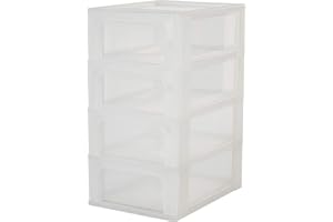 Iris Ohyama Cassettiera in Plastica, Portaoggetti, 4 Cassetti Medi, Bianco, Apertura Facile, Formato A4, A5 e A6, Organizzatore, Per Ufficio, Scuola, Cartoleria, Senza BPA, Contenitore, OCH-2004