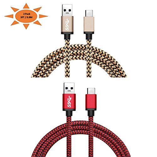 Romtronic 2-Stücke 3FT / 0.9M USB 3.1 Type C zu USB Standard Type A 3.0 Kabel, Nylon geflochtene Datensynchronisierung mit Ladekabel (Gold ,rot)
