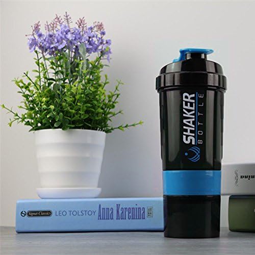 NBKMC Stackable Shaker Bottle for Protein Mixes, Leak Proof BPA and Phthalate-Free Plastic Wide Mouth Gyms Sports Shaker Cup with Mixer (Blue)