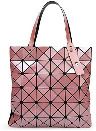 LAOMU Ladies Summer Colorful Handbags Hologram Geometric Split Joint Plaid Tote Bags(Cheek-Color)
