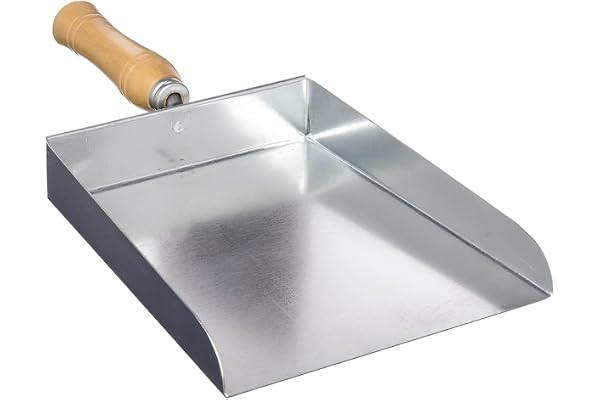 Pelle à Cendre pour cheminée, Ramasse poussière avec Petite Manche en Acier/Bois Coloris Gris - 23,5 x 20 cm