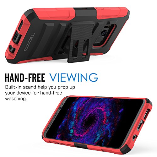 MoKo Samsung Galaxy S8 Plus Funda - Cuerpo de la Resistente Funda Giratoria con Clip de la Correa Resistente Choque de Doble Capa para Samsung Galaxy S8 Plus Smartphone  Rojo