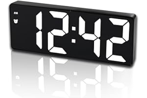 YYAOEMI Bedside Digital Alarm Clock, Large LED Mirror Electronic Clock with Temperature, Snooze, Date, Adjust Brightness, Voice Control, Bedroom Bedside Clock, Living Room Home Decor Modern Desk Clock