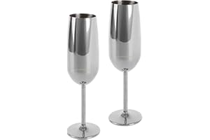 ECHTWERK Set di 2 bicchieri da champagne e spumante, acciaio inox, edizione argento, 250 ml, 22,5 x 6,3 cm