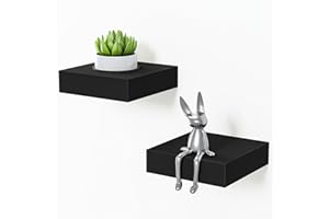 BAMEOS Small Black Floating Shelves - 15cm x 14cm Display Ledges for Wall Decor, Mini Wall Shelf, Set of 2, Black