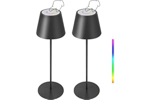FUYO 2 pezzi Lampada da tavolo senza fili, per esterni, dimmerabile, ricaricabile, touch controllo, 8 RGB colori, IP54 impermeabile Lampada da tavolo per giardino, soggiorno, camera da letto (Nero)