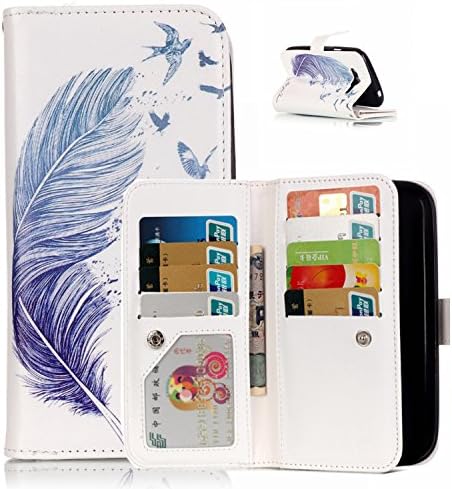 Samsung Galaxy Grand Neo GT-I9060 Case Leather, Ecoway 3D painted reliefs Embossed PU Leather Stand Function Protective Cases Covers with 9 Card Slot Holder Wallet Book Design for Samsung Galaxy Grand Neo GT-I9060 - Blue feathers