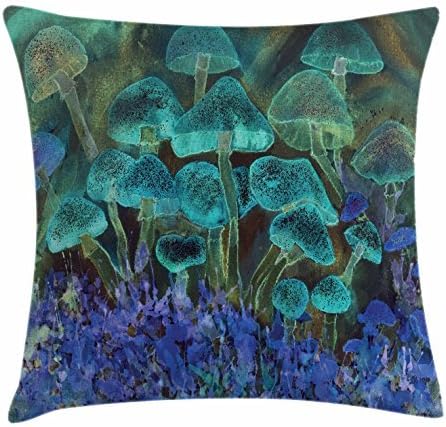 Psychedelic Throw Pillow Cushion Cover by Ambesonne, Unusual Speckled Fluorescent Mushroom Figures Dreamy Fantasy Graphic, Decorative Square Accent Pillow Case, 40 X 40 Inches, Slate Blue Violet