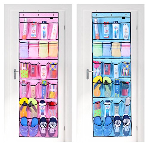Schuh veranstalter lagerung tasche,4 Taschen Hängende Netz Taschen auf den Türen Organizer mit Haken für Schuh, Toilettenartikel, Spielzeug, Socken und andere Zubehör, Blau - 3