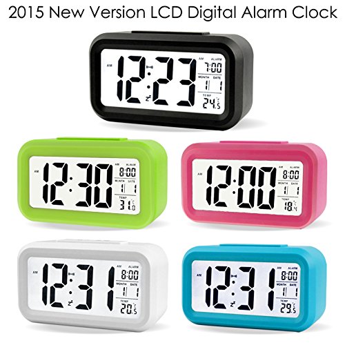 Konigswerk 5.3″ Smart, Simple and Silent LCD Digital Alarm Clock w / Date Display, Repeating Snooze and Sensor Light + Night Light (Pink) - 6