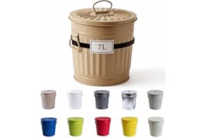 Jinfa | Cubo de basura de metal galvanizado con asas y tapa | Beige | Diámetro Ø 21,5 cm - Altura 21,5 cm | Capacidad: 7 litros