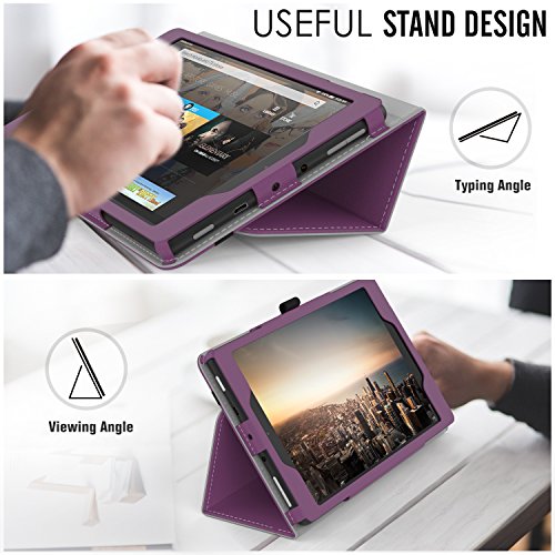 MoKo Hülle für All-New Amazon Fire HD 8 Tablet (7th Generation – 2017 Modell) – Kunstleder Ständer Schutzhülle Smart Cover mit Stift-Schleife für das neue Fire HD 8, Violett - 5