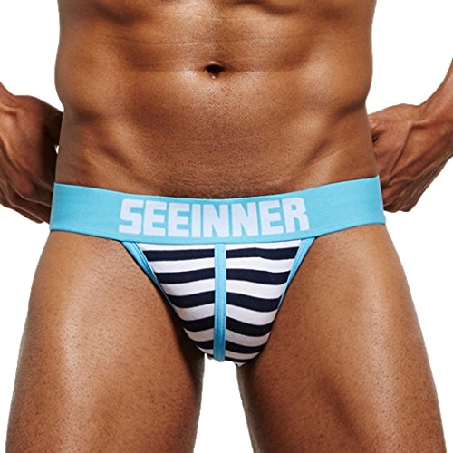 Preisvergleich Produktbild Herren Slips,Beikoard Männer Gestreifte Abzüge Weiche Baumwolle Briefs Slips Sexy Unterwäsche Shorts Unterhose Höschen (XL, Marine)