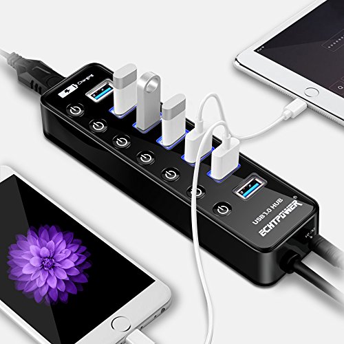 USB Hub Aktiv, ECHTPower 7 Port USB 3.0 Verteiler mit 15W Netzteil Datenhub für Apple Macbook, Macbook Pro, iMac, Notebook, Windows Laptops und Ultrabooks usw - 2