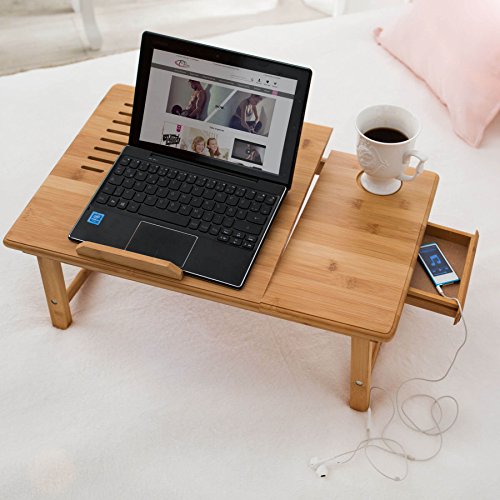 TecTake Laptoptisch mit USB Lüfter Notebooktisch Betttisch faltbar höhenverstellbar aus Bambus 55x35cm - 3