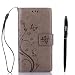 Produktbild Sony Xperia X Compact Hülle, Sony Xperia X Compact Schutzhülle, Alfort 3 in 1 Lederhülle Fashion Design Premium PU Leder Hohe Qualität Tasche Case Cover Kasten Abdeckung Wallet für Sony Xperia X Compact 4.6" Smartphone Funktion Standfunktion Unterstützte Telefone und Magnetverschluss mit Schmetterling ( Grau ) + Alfort Schwarz Stylus Pen + Netter Staub Stecker