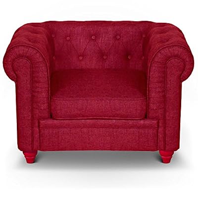 Menzzo A605l1 Contemporain Fauteuil pour Canapé Effet Lin Bois Rouge 80 x 110 x 72 cm
