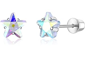 VYYU Cute Earrings for Girls Women - Heart/Star/Flower Hypoallergenic Earrings with Screwback Back, Cubic Zirconia Studs Girls Jewellery Christmas Birthday Gifts for Kids Jewellery