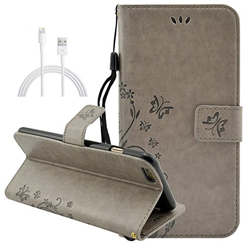 Preisvergleich Produktbild Nnopbeclik iPhone 6S Plus / 6 Plus Leder Hülle Premium Handy Gürtel Tasche Schutzhülle Hülle Case Cover Etui Strass Glitzer Schutz schutzhülle Bumper Schale Silicone für Apple iPhone 6 / 6S Plus (5,5 Zoll) + 1 x USB Ladekabel Datenkabel