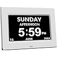 CAZOKASI Clock With Day And Date For Elderly Calendar Digital Alarm Options, Level 5 Auto Dimmable Display,Extra Large Impaired Vision（No Power adapter）