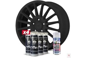 AutoFullCar Pack Llantas Vinilo LIQUIDO Full Dip 4 Sprays Negro con Proteccion Mate